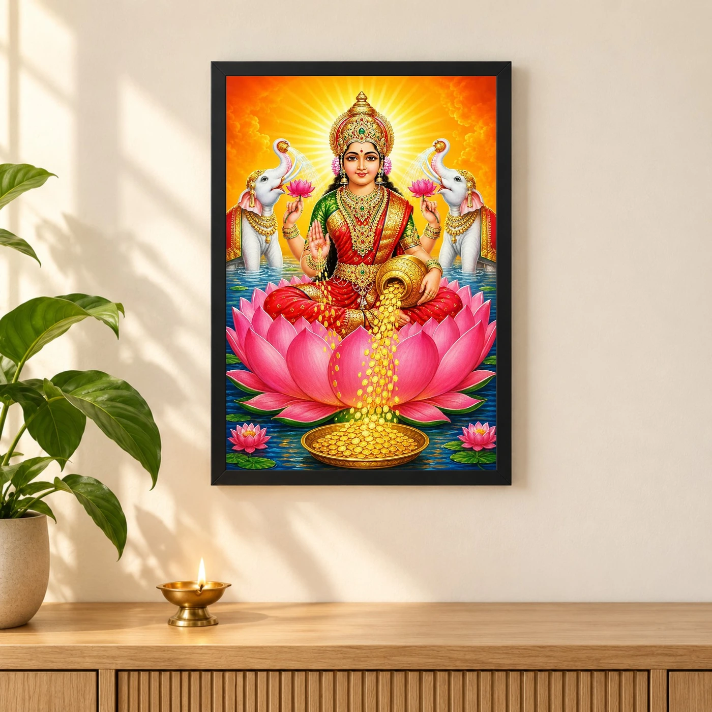 Maa Laxmi — Golden Coins Shower Frame, view 3