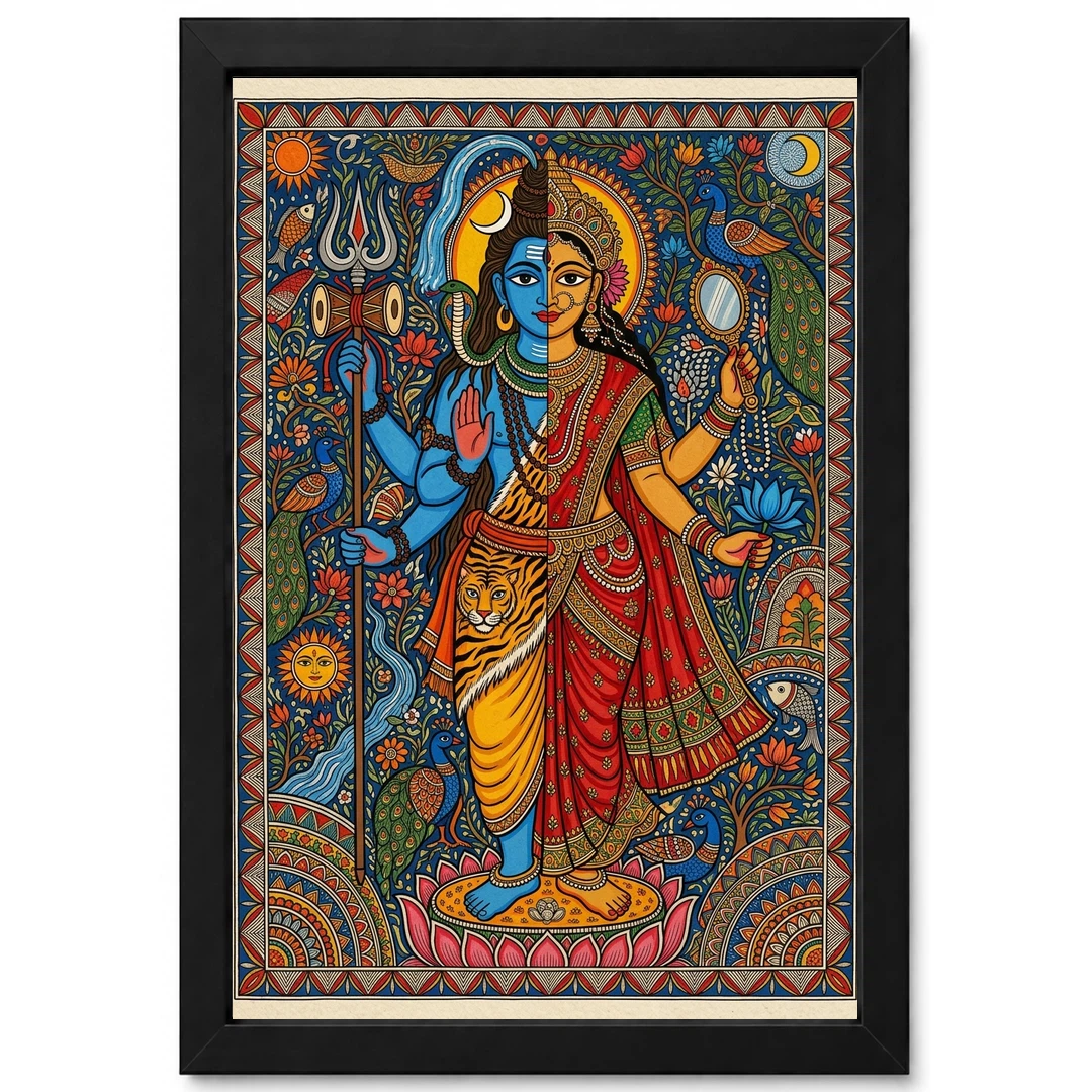 Madhubani Ardhnarishvara Divine Gender Bold Folk Art Photo Frame