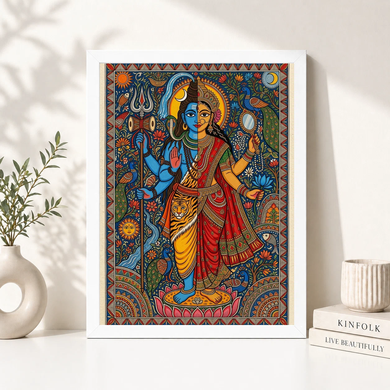 Madhubani Ardhnarishvara Divine Gender Bold Folk Art Photo Frame, view 2