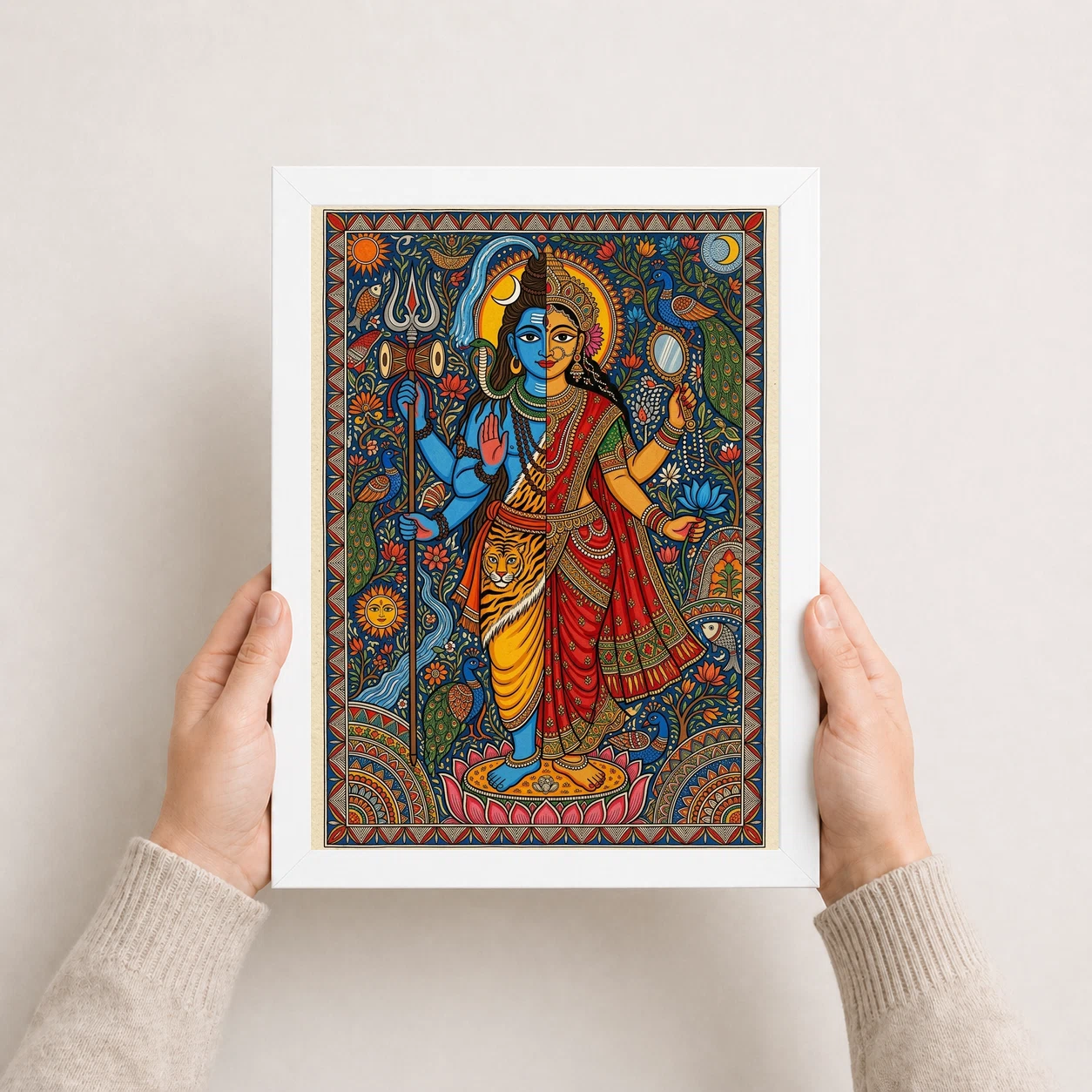 Madhubani Ardhnarishvara Divine Gender Bold Folk Art Photo Frame, view 5