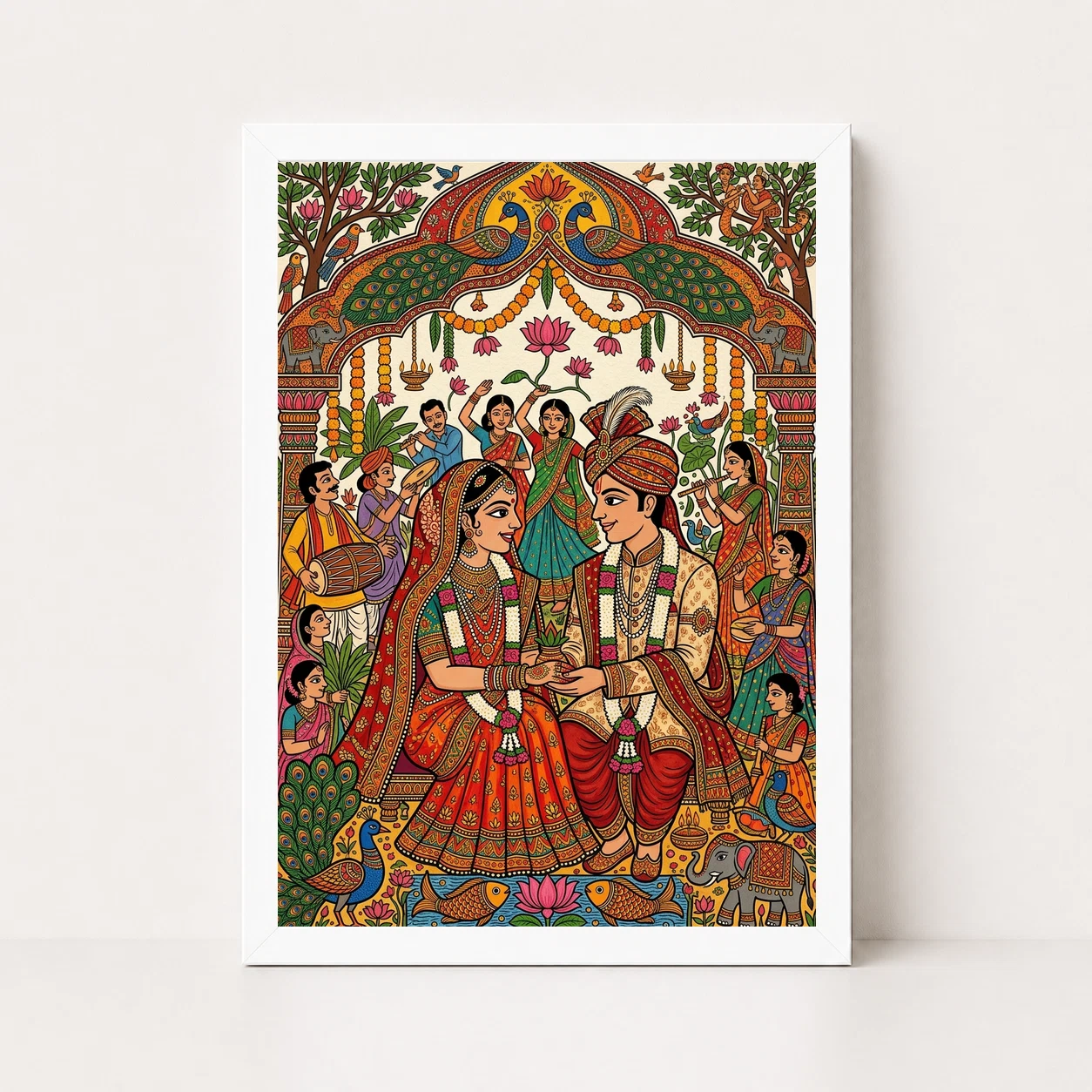 Madhubani Bride Groom Wedding Colorful Bihar Celebration Art Photo Frame, view 3