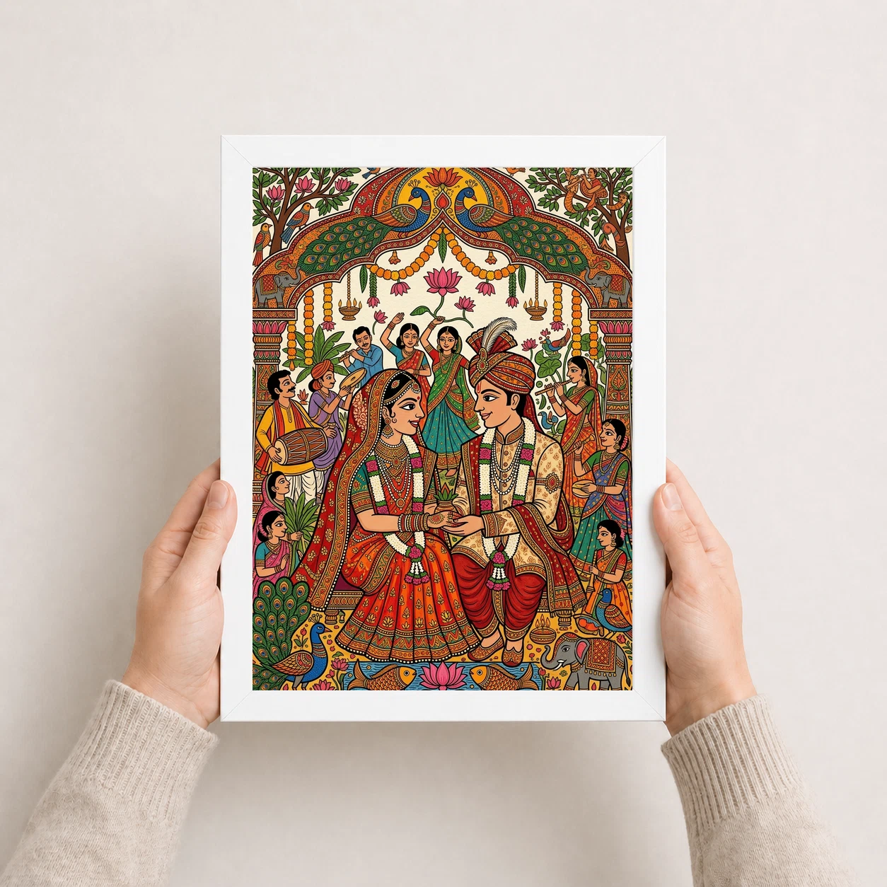 Madhubani Bride Groom Wedding Colorful Bihar Celebration Art Photo Frame, view 5
