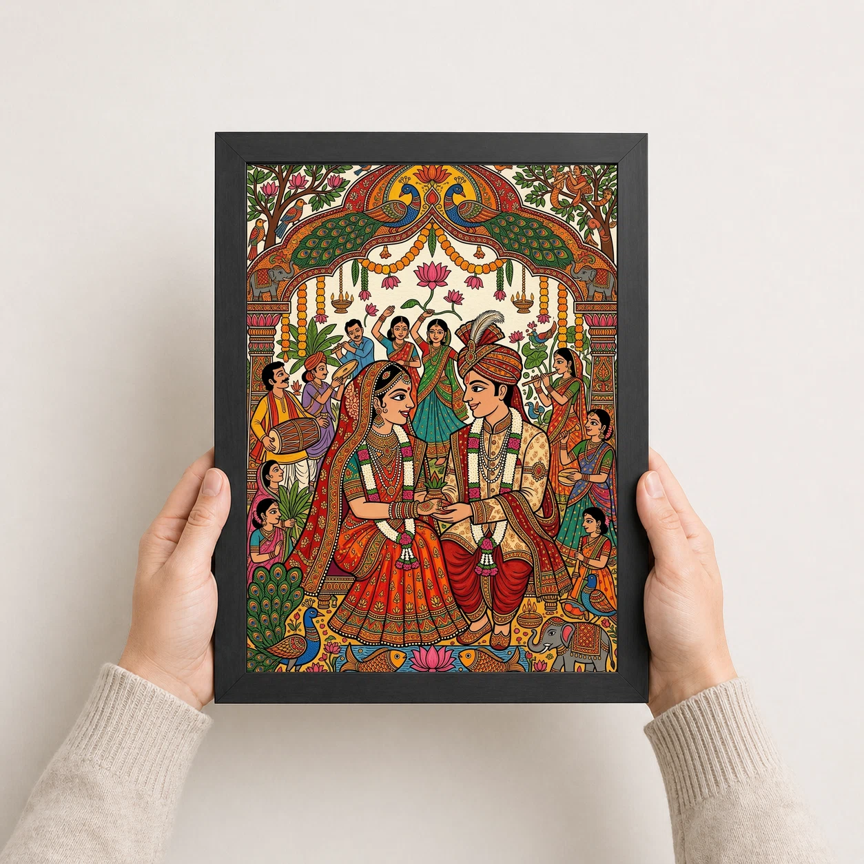 Madhubani Bride Groom Wedding Colorful Bihar Celebration Art Photo Frame, view 8