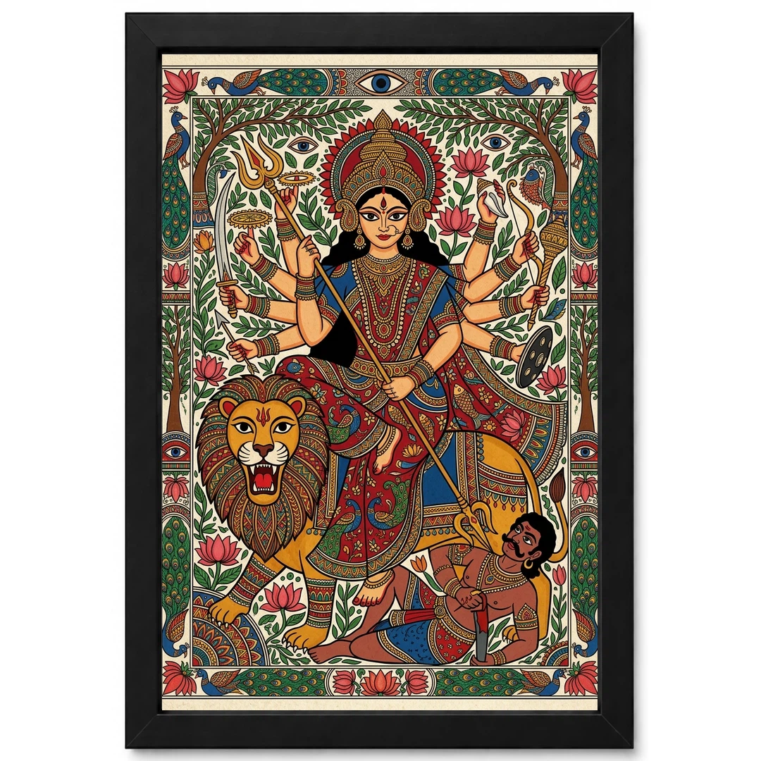 Madhubani Durga Goddess Folk Patterns Vivid Colors Art Photo Frame