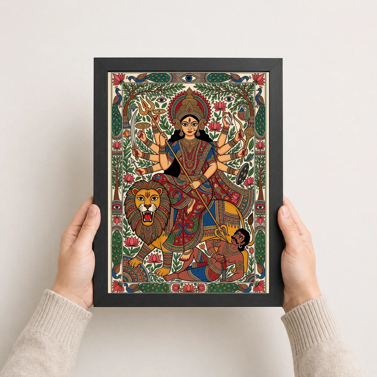 Madhubani Durga Goddess Folk Patterns Vivid Colors Art Photo Frame, view 4