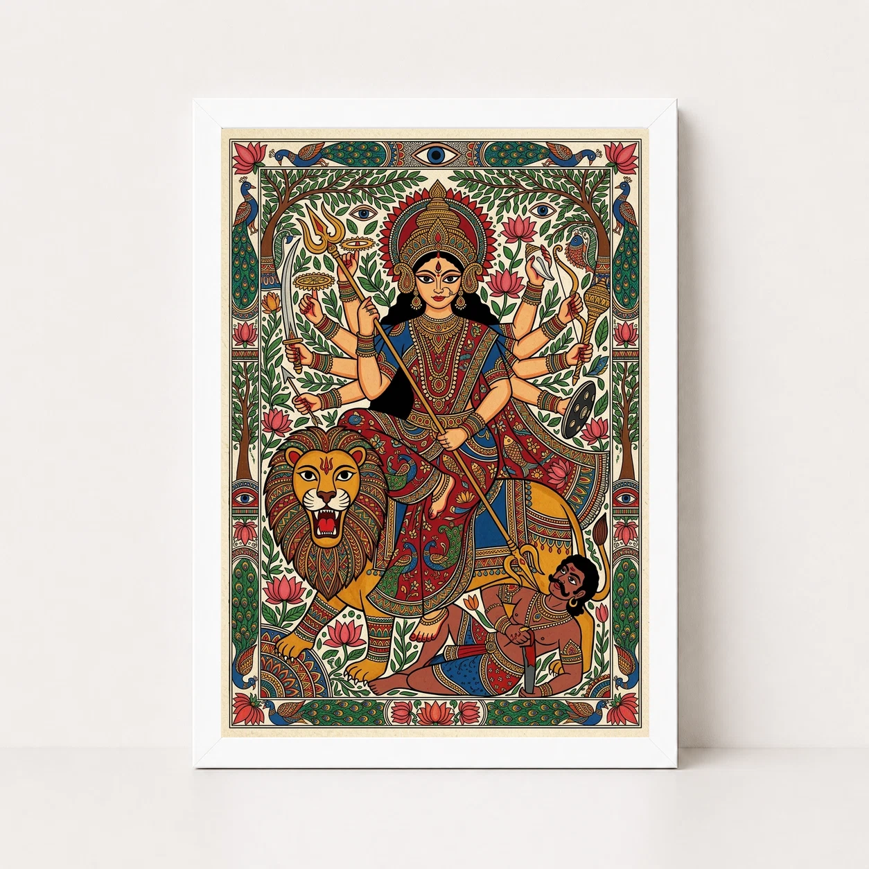 Madhubani Durga Goddess Folk Patterns Vivid Colors Art Photo Frame, view 6