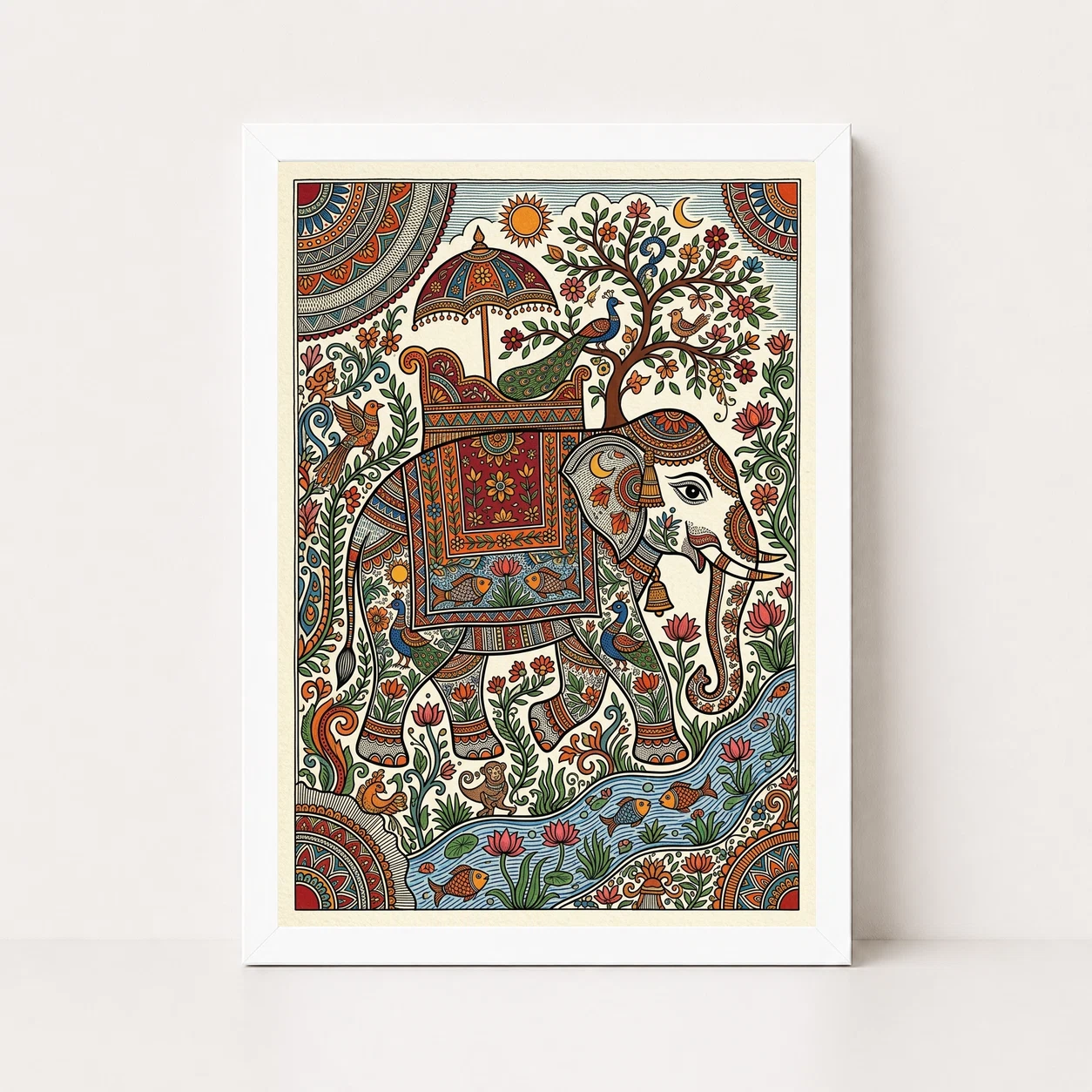 Madhubani Elephant Motif Bold Colorful Auspicious Folk Art Photo Frame, view 3