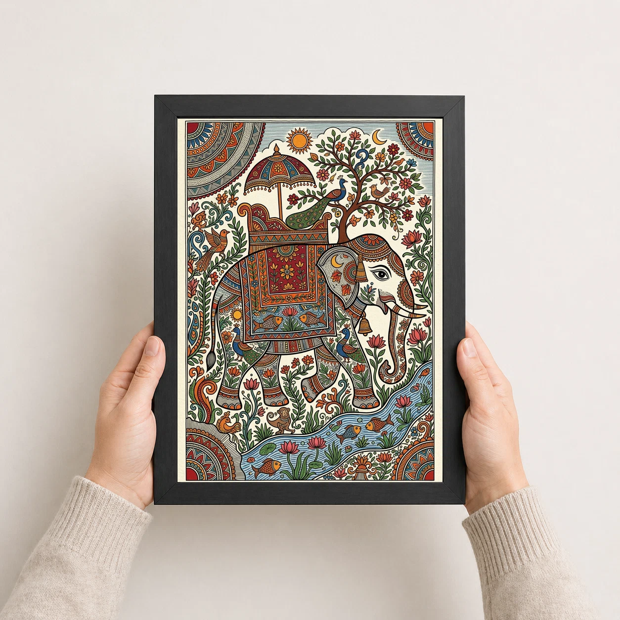 Madhubani Elephant Motif Bold Colorful Auspicious Folk Art Photo Frame, view 8
