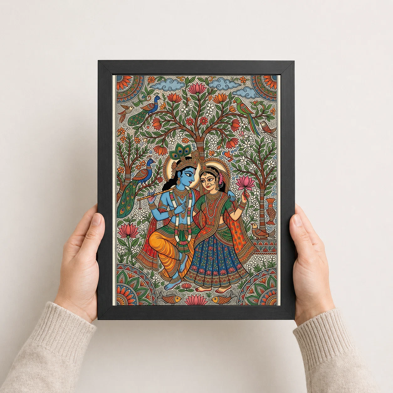 Madhubani Krishna Radha Folk Patterns Vibrant Bihar Art Photo Frame, view 4