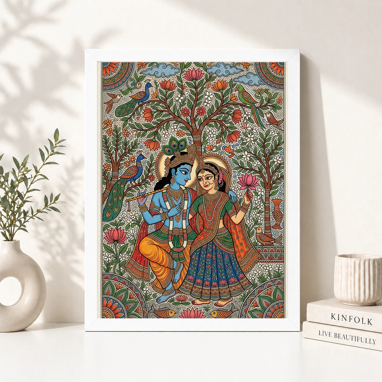 Madhubani Krishna Radha Folk Patterns Vibrant Bihar Art Photo Frame, view 5