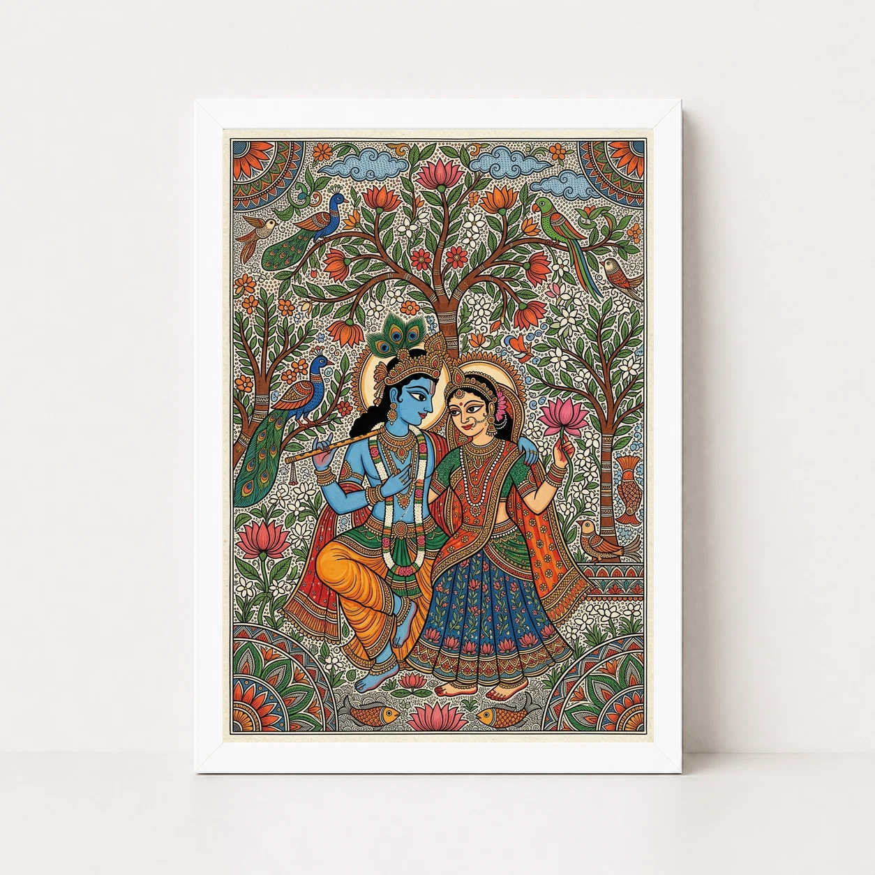 Madhubani Krishna Radha Folk Patterns Vibrant Bihar Art Photo Frame, view 6