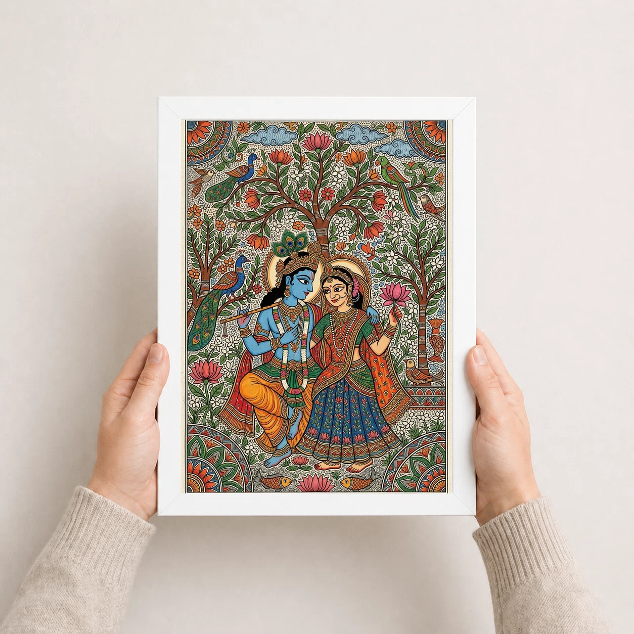 Madhubani Krishna Radha Folk Patterns Vibrant Bihar Art Photo Frame, view 8