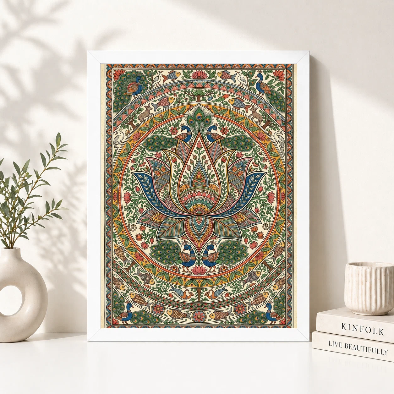 Madhubani Lotus Mandala Intricate Nature Geometry Folk Art Photo Frame, view 2
