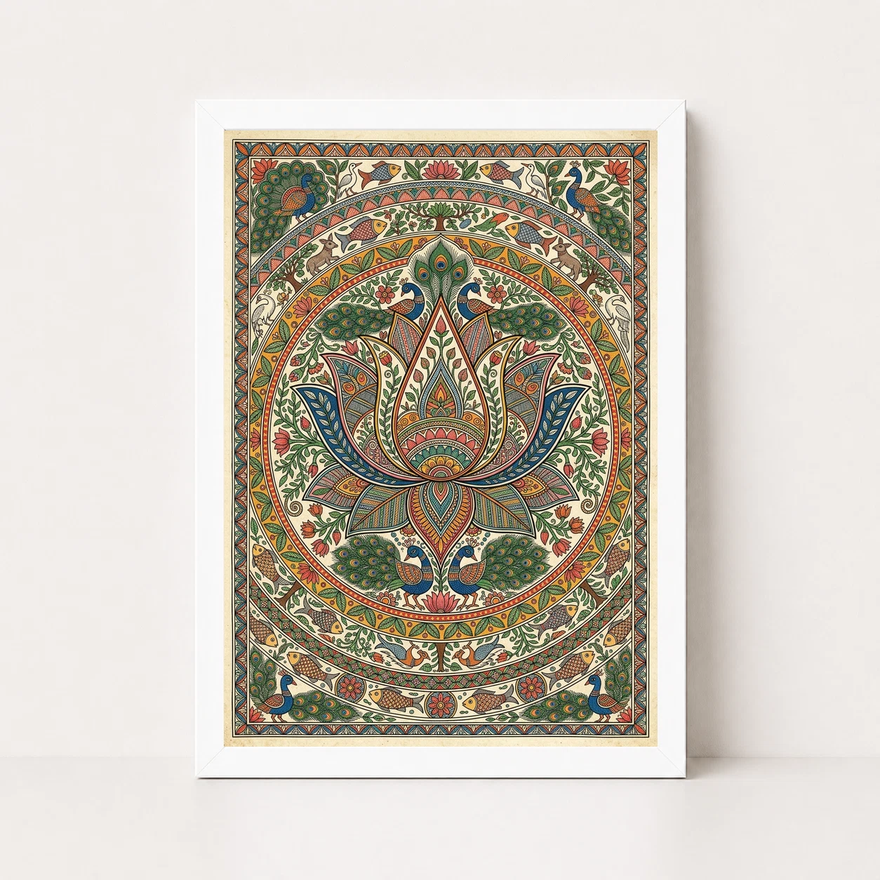 Madhubani Lotus Mandala Intricate Nature Geometry Folk Art Photo Frame, view 3