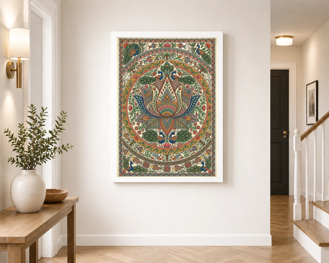 Madhubani Lotus Mandala Intricate Nature Geometry Folk Art Photo Frame, view 4