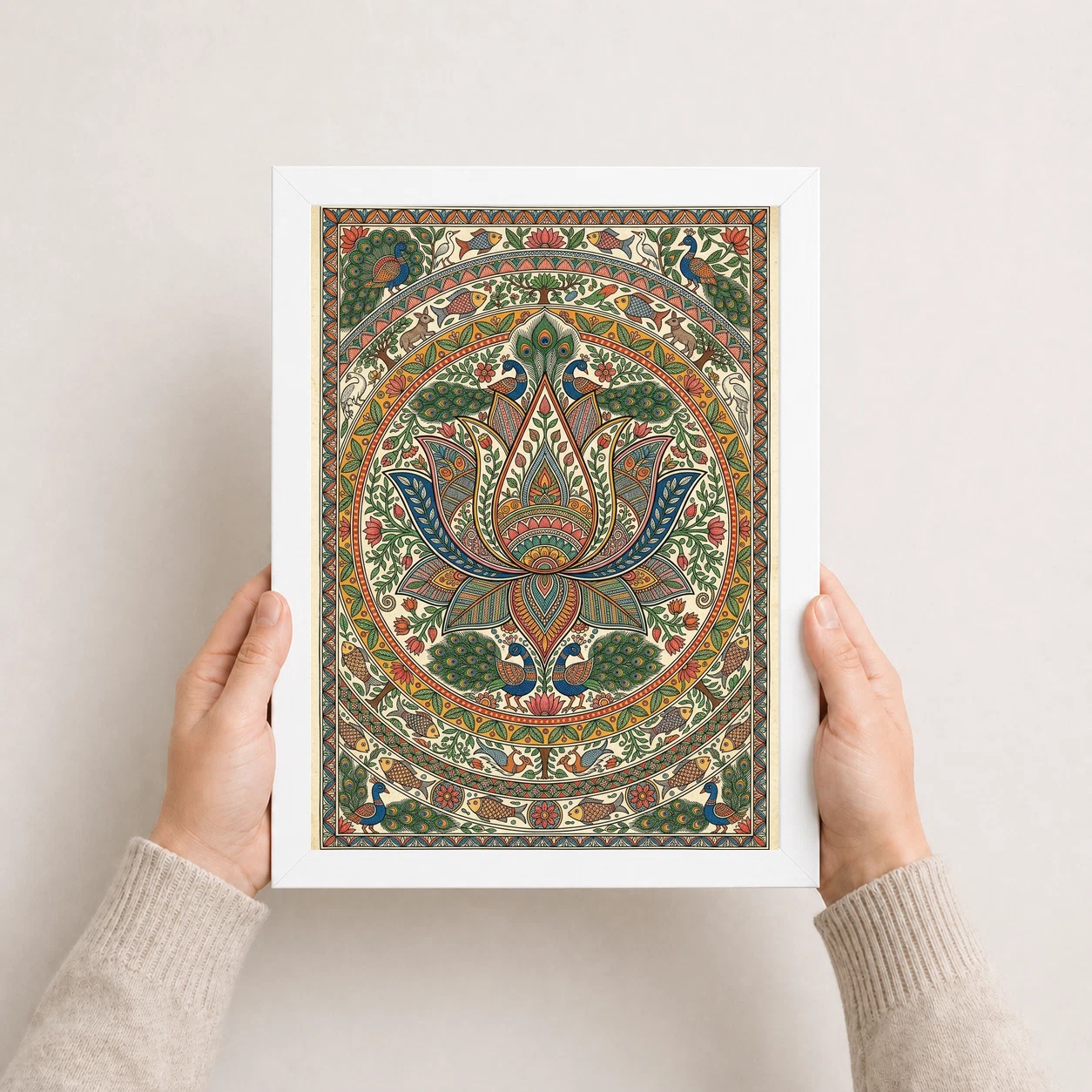Madhubani Lotus Mandala Intricate Nature Geometry Folk Art Photo Frame, view 5