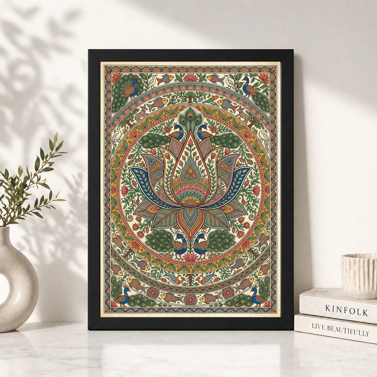 Madhubani Lotus Mandala Intricate Nature Geometry Folk Art Photo Frame, view 6
