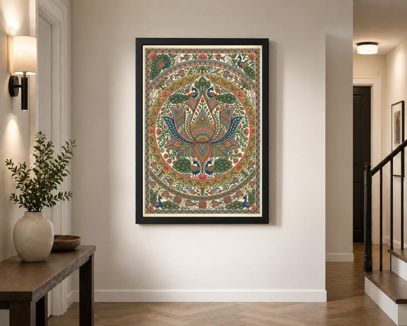 Madhubani Lotus Mandala Intricate Nature Geometry Folk Art Photo Frame, view 7