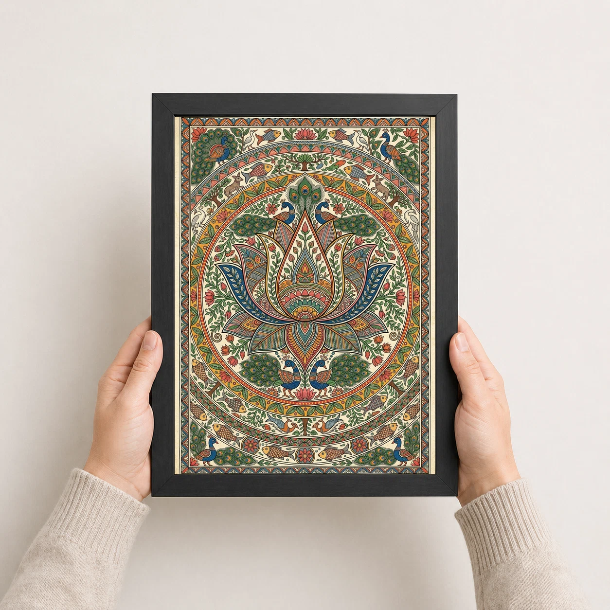 Madhubani Lotus Mandala Intricate Nature Geometry Folk Art Photo Frame, view 8