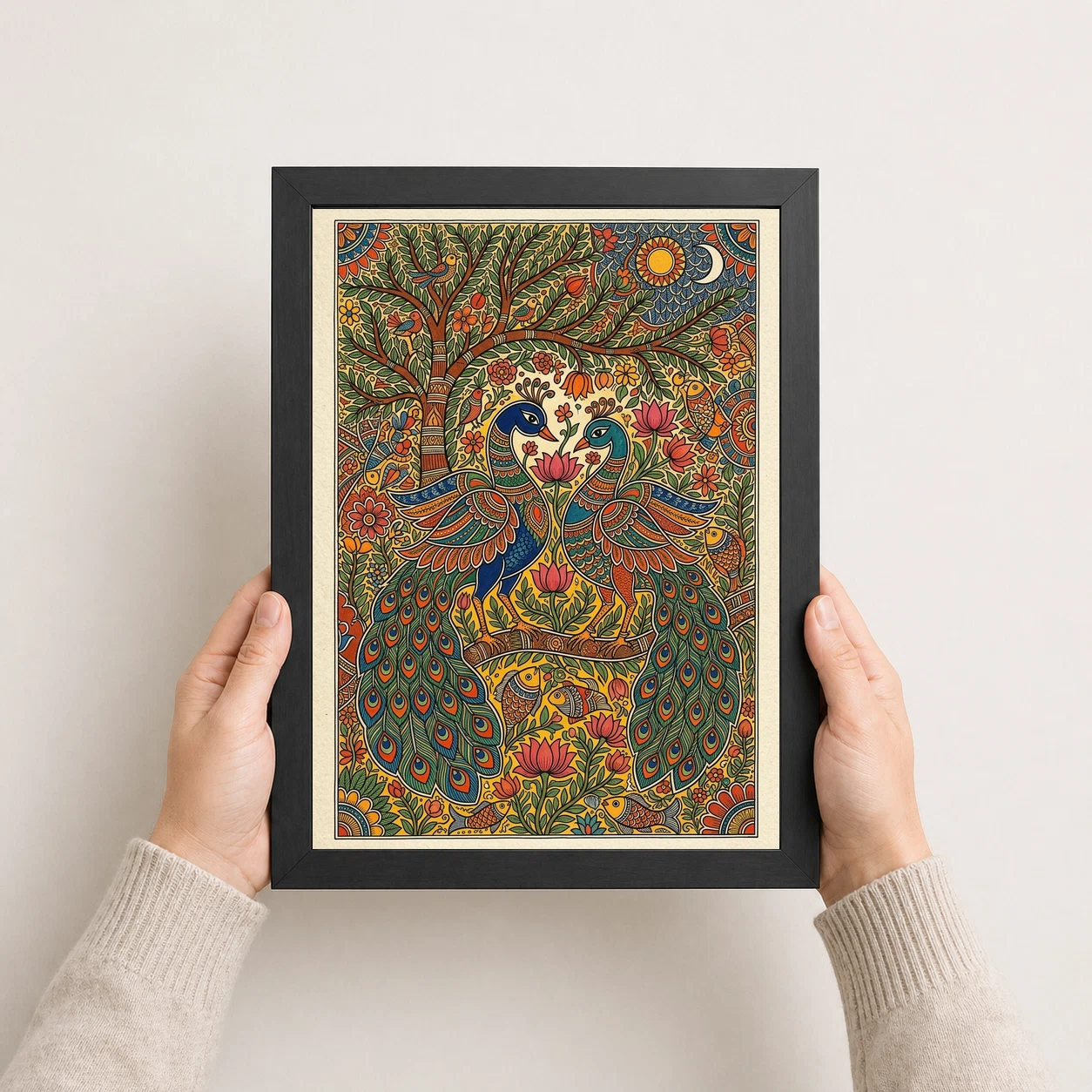 Madhubani Painting Peacock Pair Bold Bihar Folk Art Photo Frame, view 4
