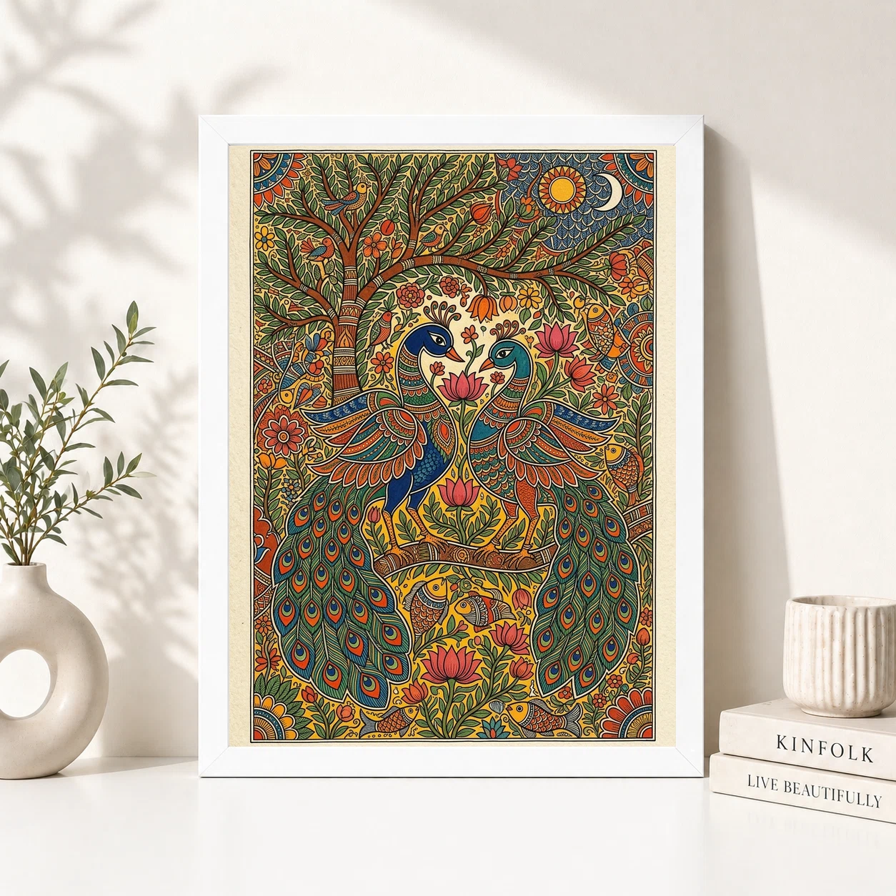 Madhubani Painting Peacock Pair Bold Bihar Folk Art Photo Frame, view 5