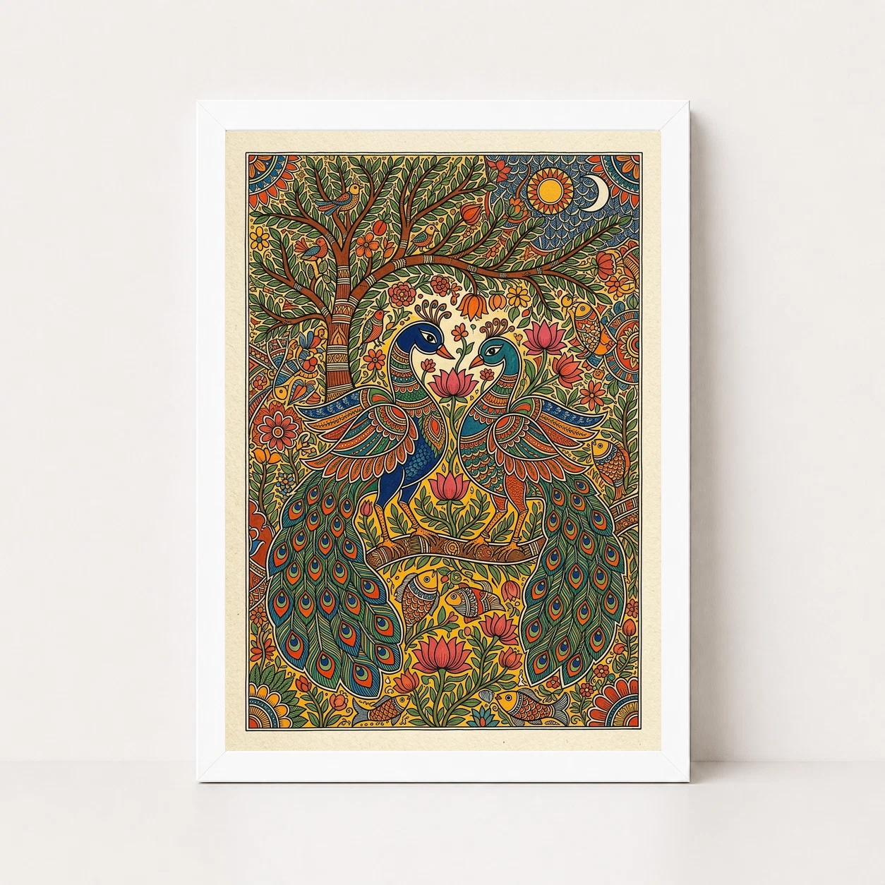 Madhubani Painting Peacock Pair Bold Bihar Folk Art Photo Frame, view 6