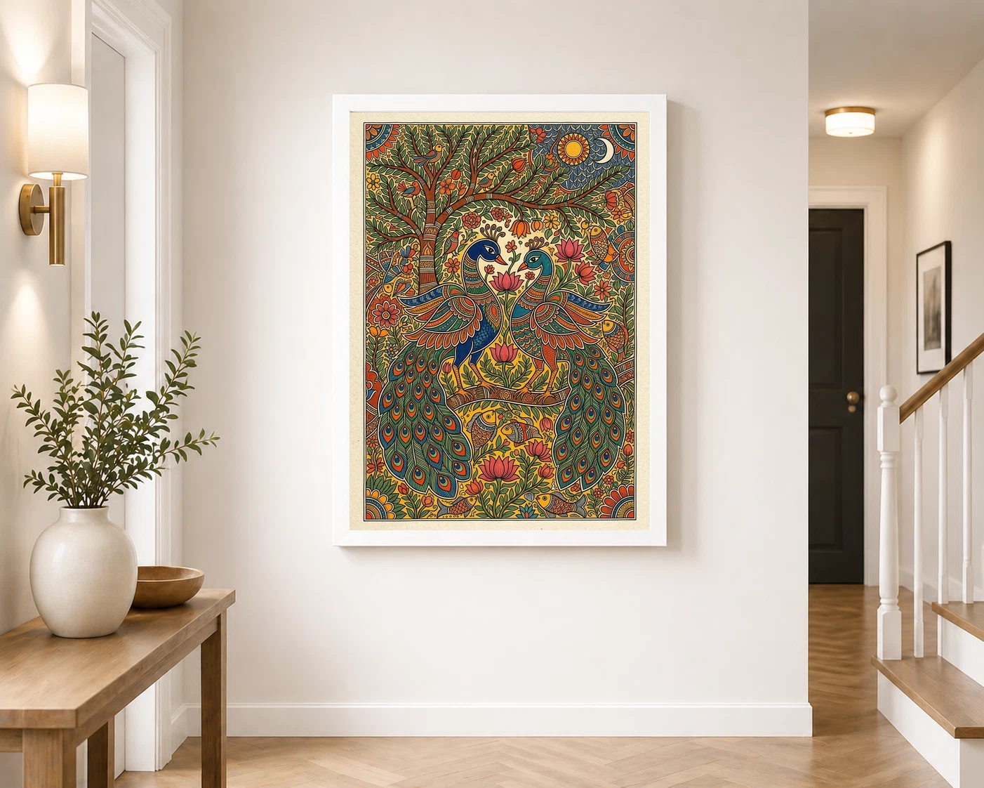 Madhubani Painting Peacock Pair Bold Bihar Folk Art Photo Frame, view 7