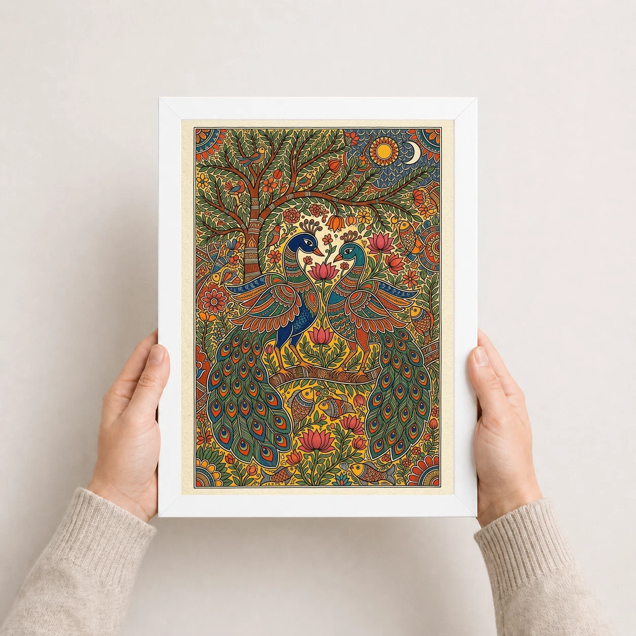 Madhubani Painting Peacock Pair Bold Bihar Folk Art Photo Frame, view 8
