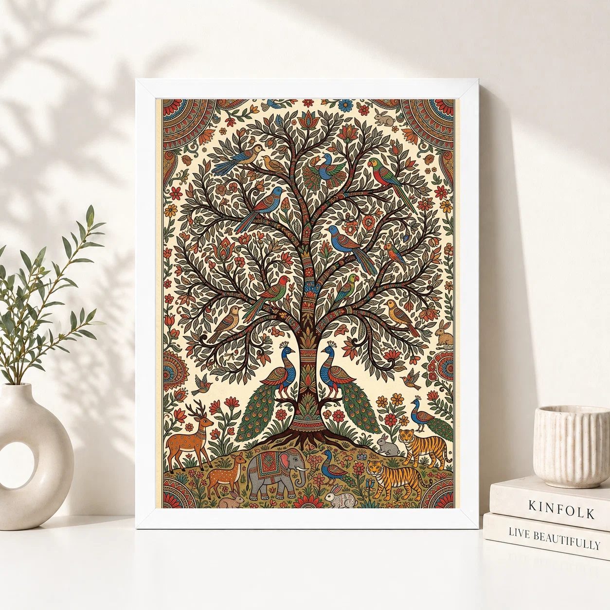 Madhubani Tree Of Life Birds Animals Colorful Folk Art Photo Frame, view 2