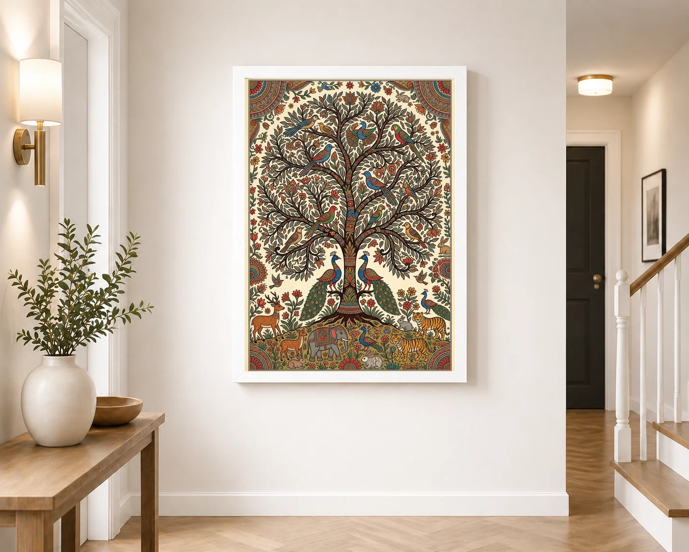 Madhubani Tree Of Life Birds Animals Colorful Folk Art Photo Frame, view 4