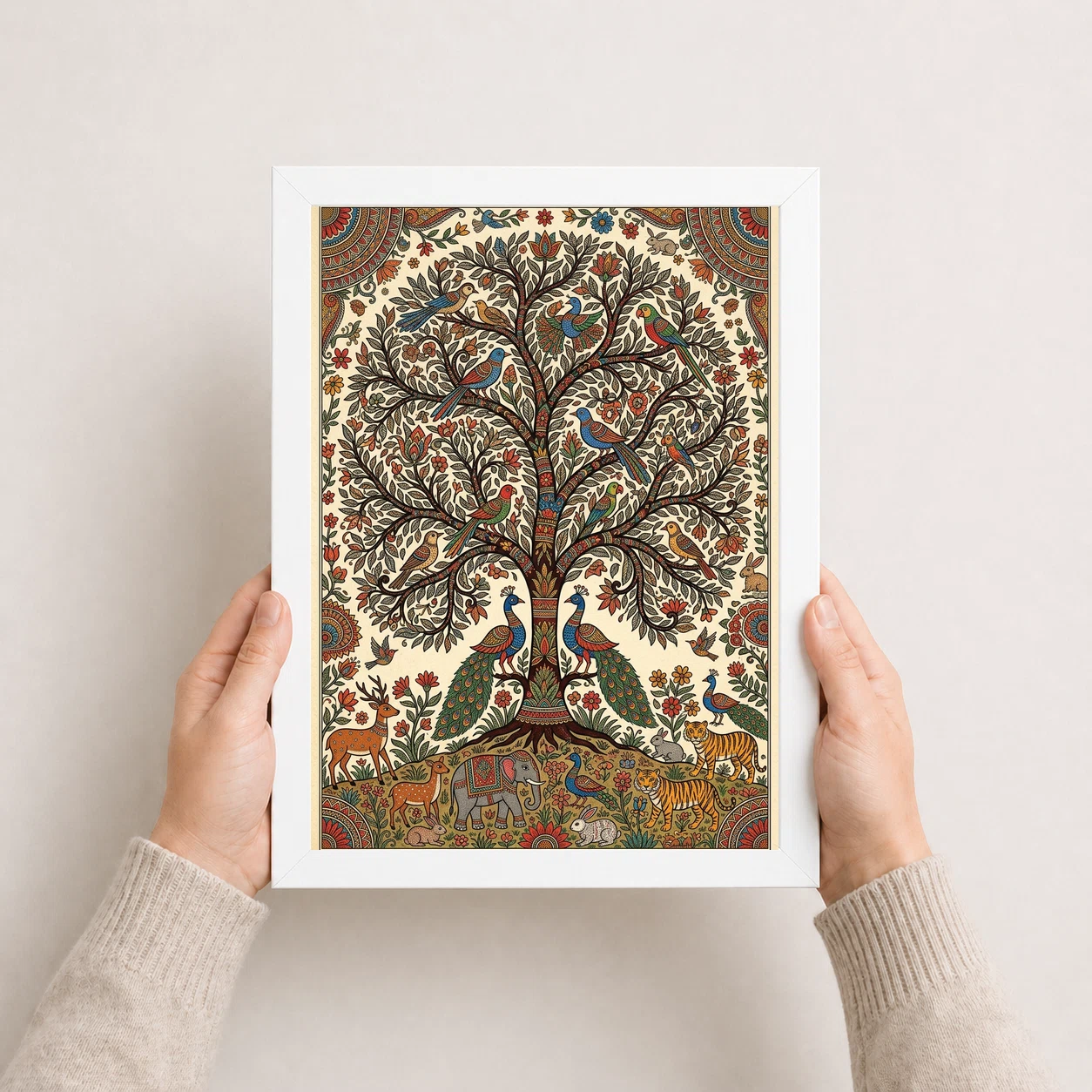 Madhubani Tree Of Life Birds Animals Colorful Folk Art Photo Frame, view 5