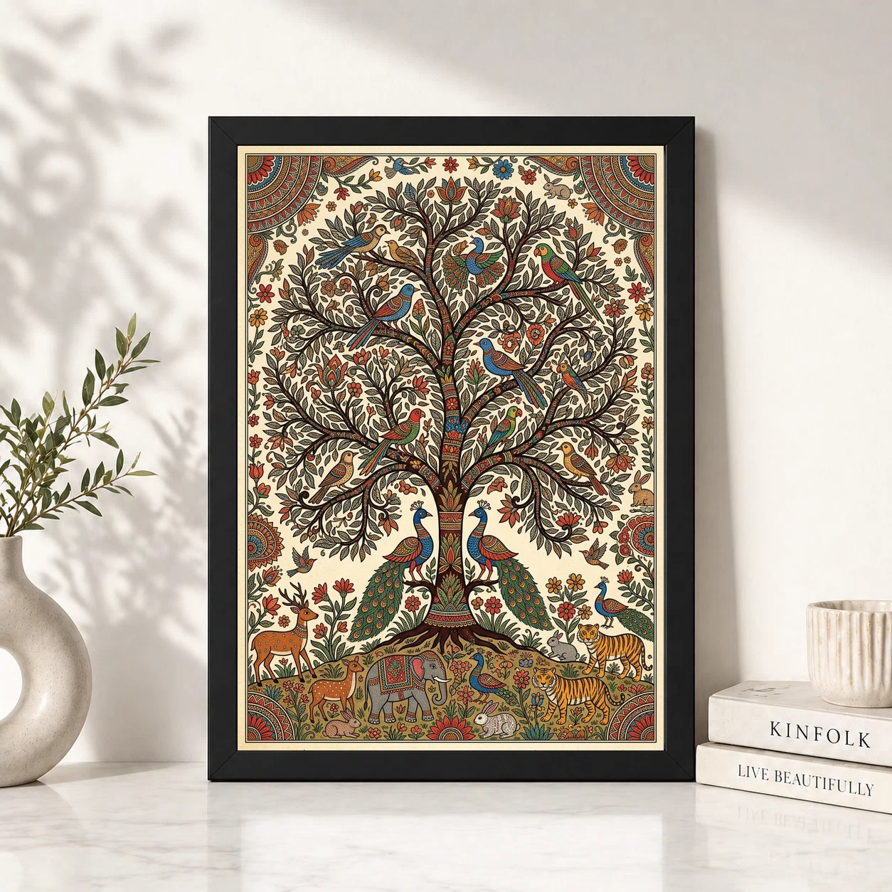 Madhubani Tree Of Life Birds Animals Colorful Folk Art Photo Frame, view 6