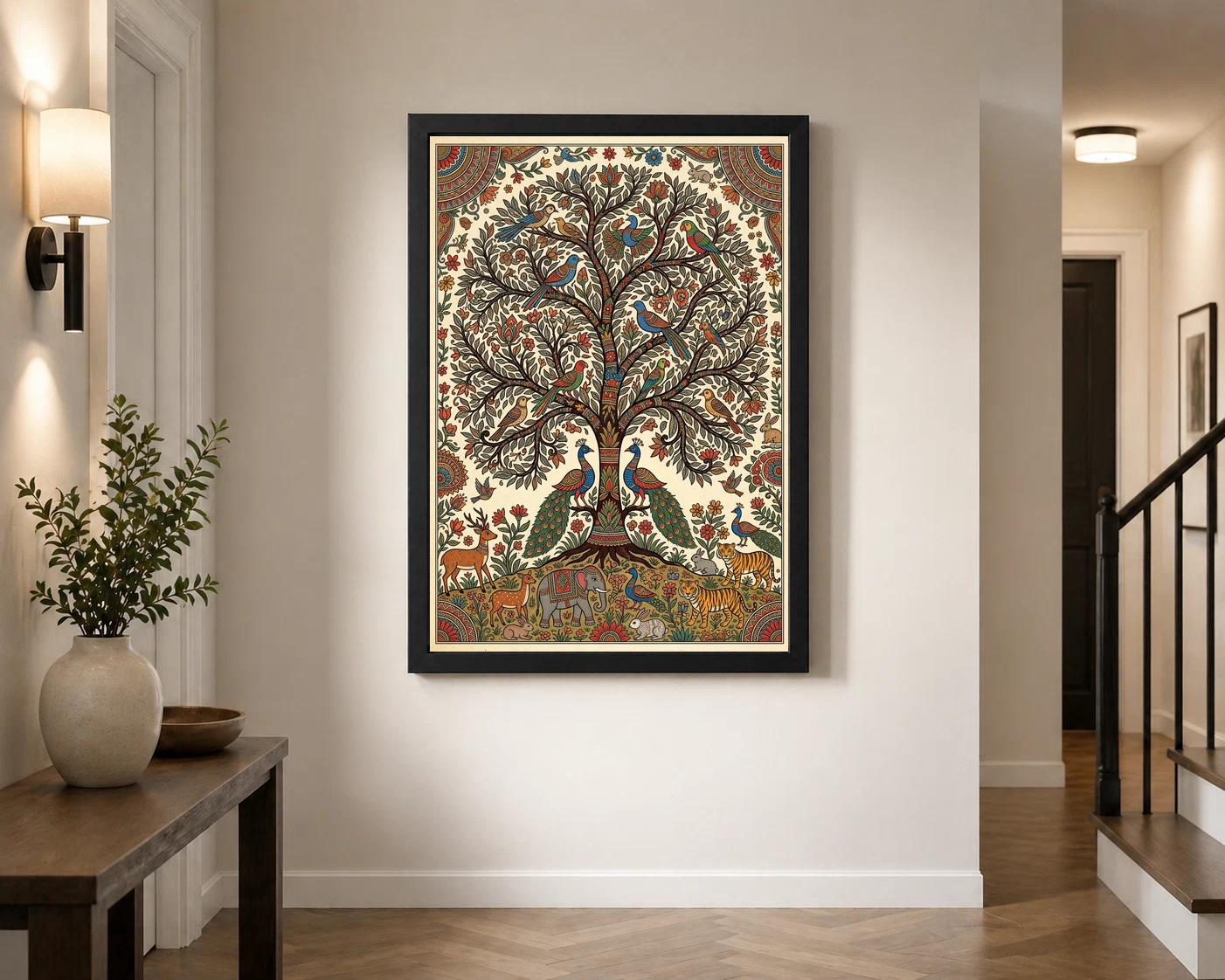 Madhubani Tree Of Life Birds Animals Colorful Folk Art Photo Frame, view 7