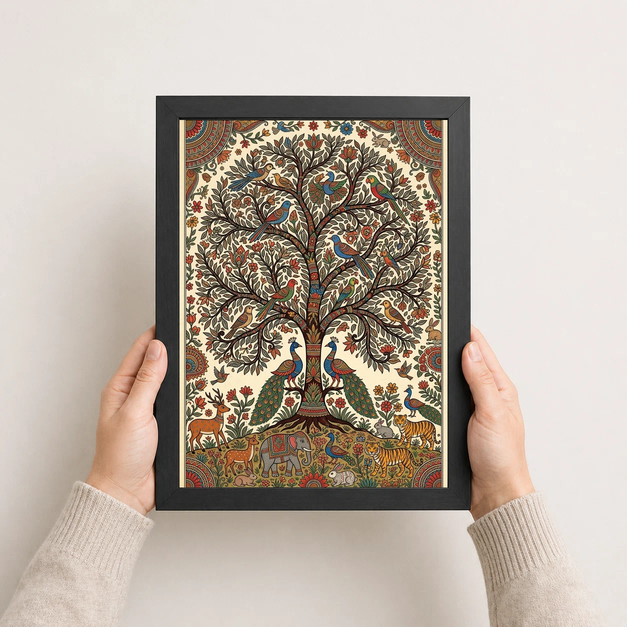 Madhubani Tree Of Life Birds Animals Colorful Folk Art Photo Frame, view 8