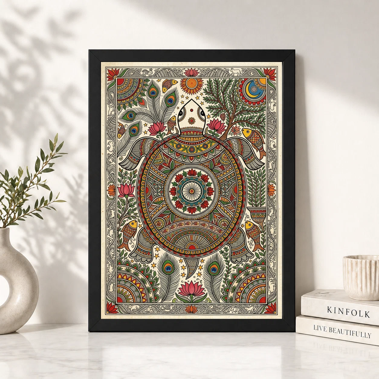 Madhubani Turtle Motif Auspicious Vibrant Intricate Folk Art Photo Frame, view 2