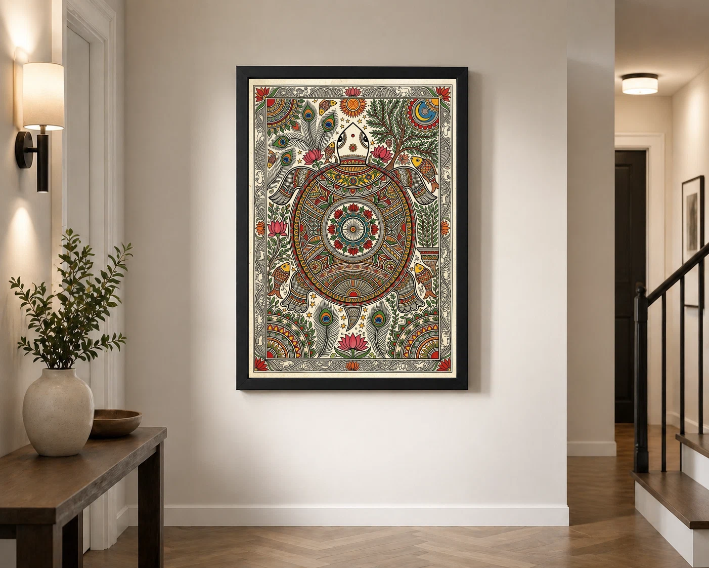 Madhubani Turtle Motif Auspicious Vibrant Intricate Folk Art Photo Frame, view 3