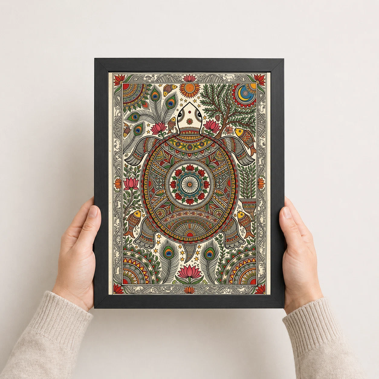 Madhubani Turtle Motif Auspicious Vibrant Intricate Folk Art Photo Frame, view 4