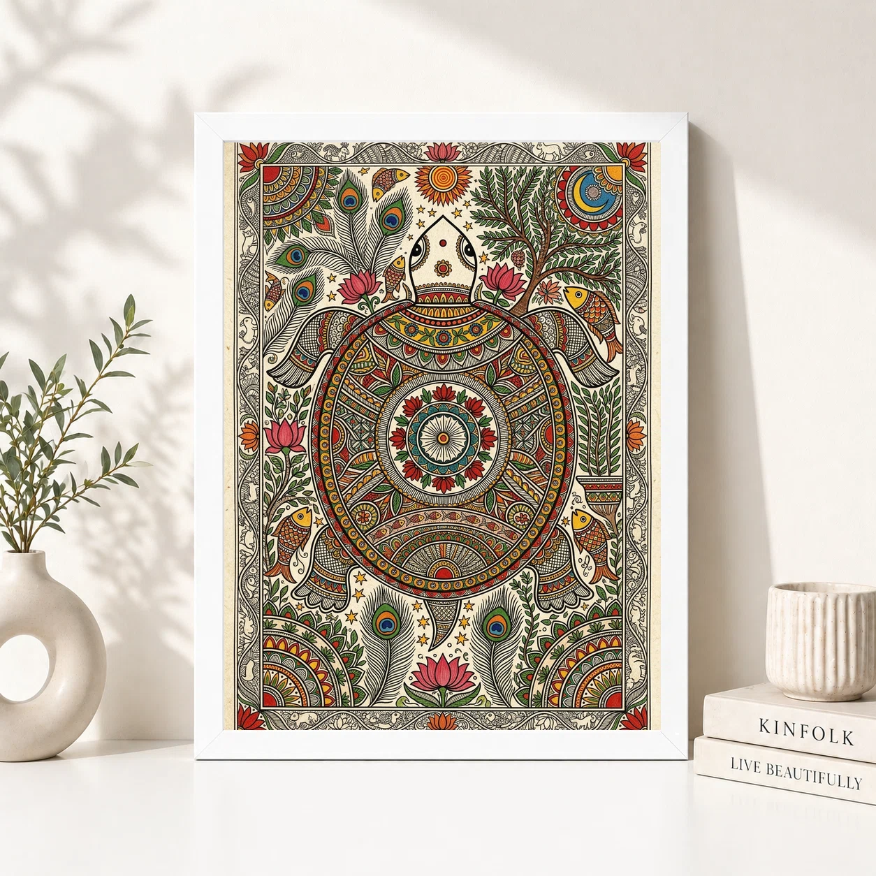 Madhubani Turtle Motif Auspicious Vibrant Intricate Folk Art Photo Frame, view 5
