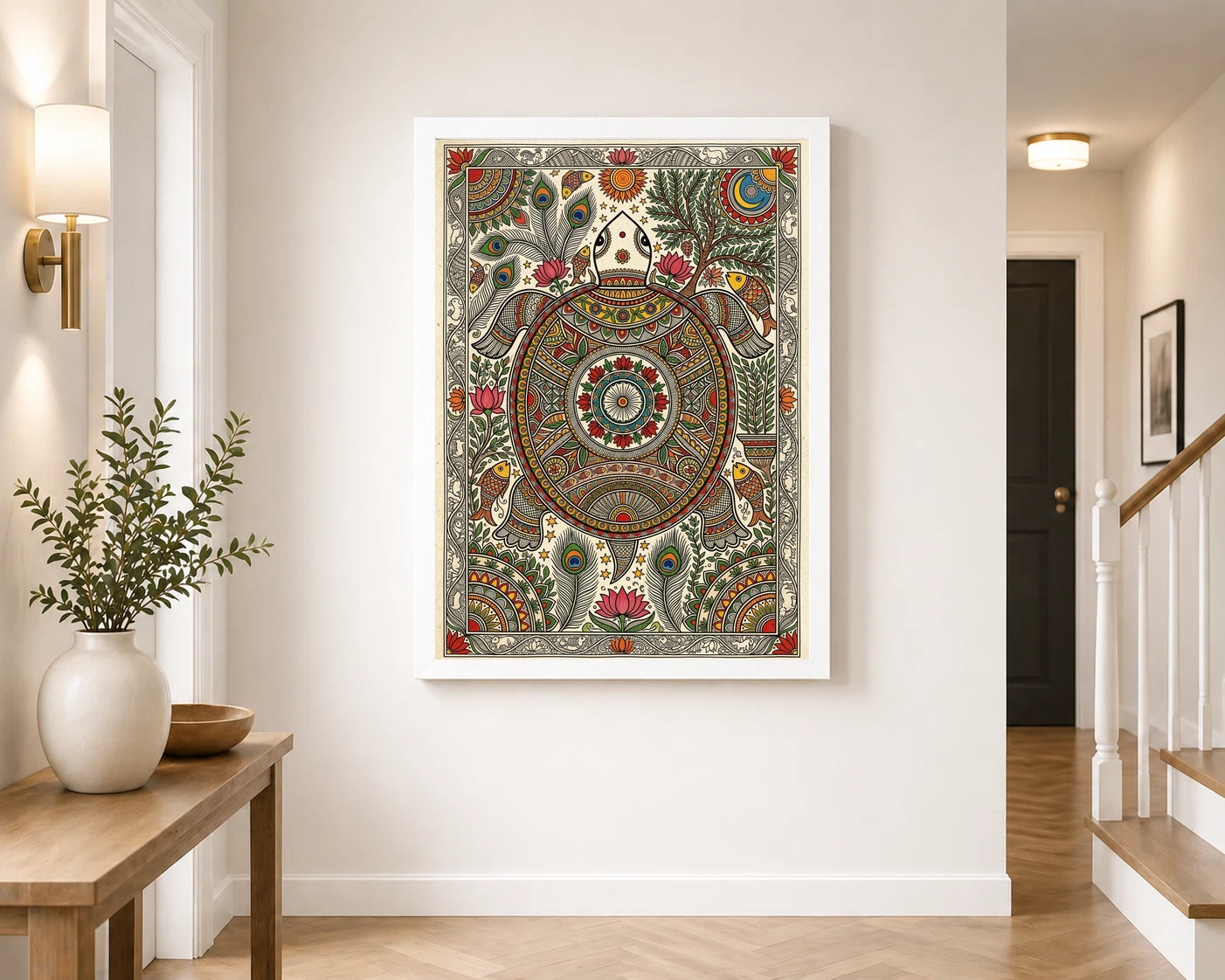 Madhubani Turtle Motif Auspicious Vibrant Intricate Folk Art Photo Frame, view 7