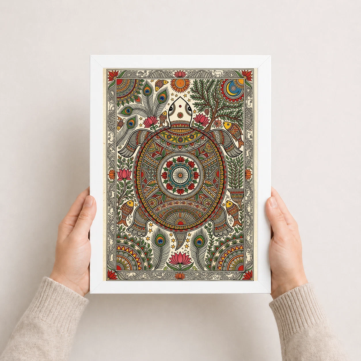 Madhubani Turtle Motif Auspicious Vibrant Intricate Folk Art Photo Frame, view 8
