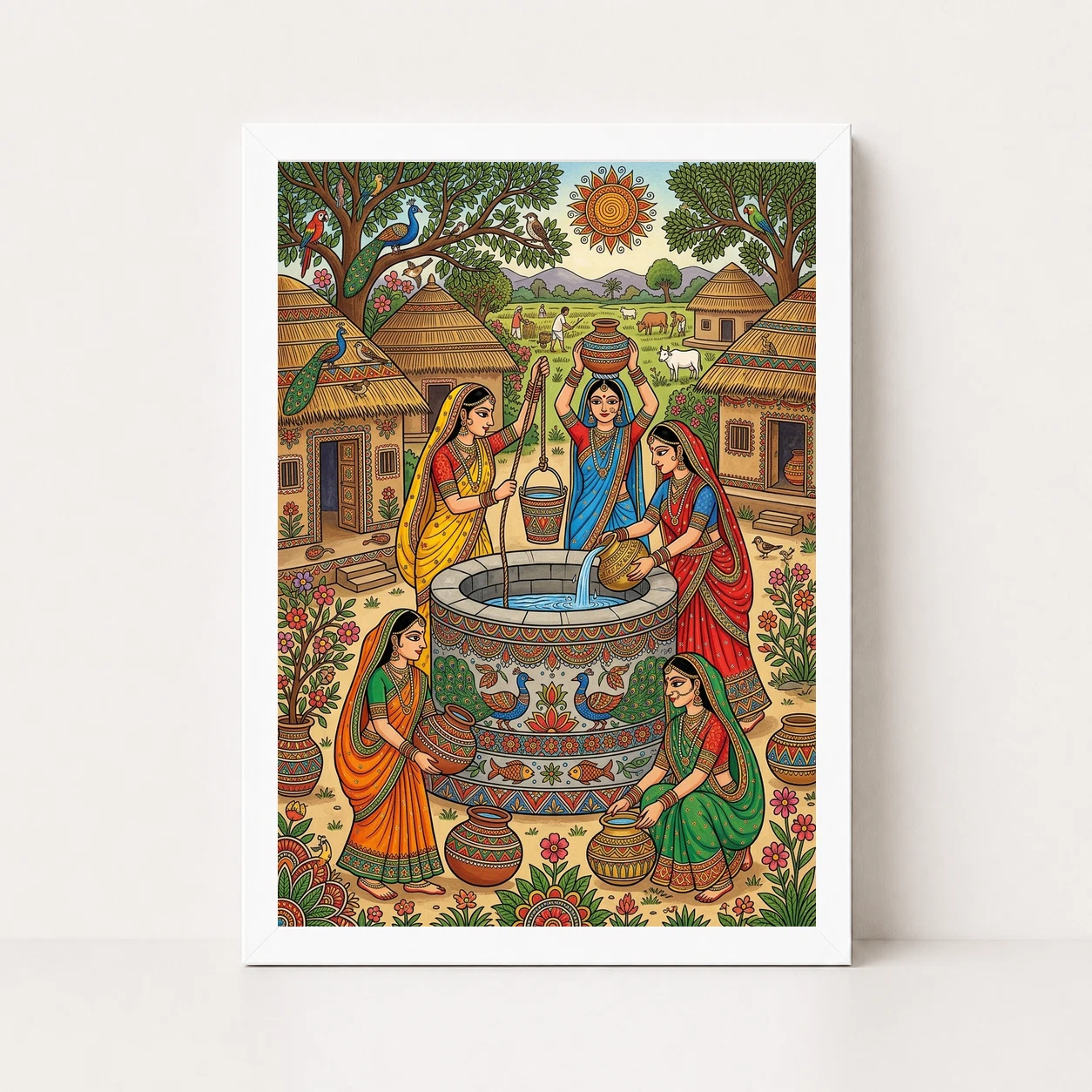 Madhubani Village Life Women Well Rural India Folk Art Photo Frame, view 3
