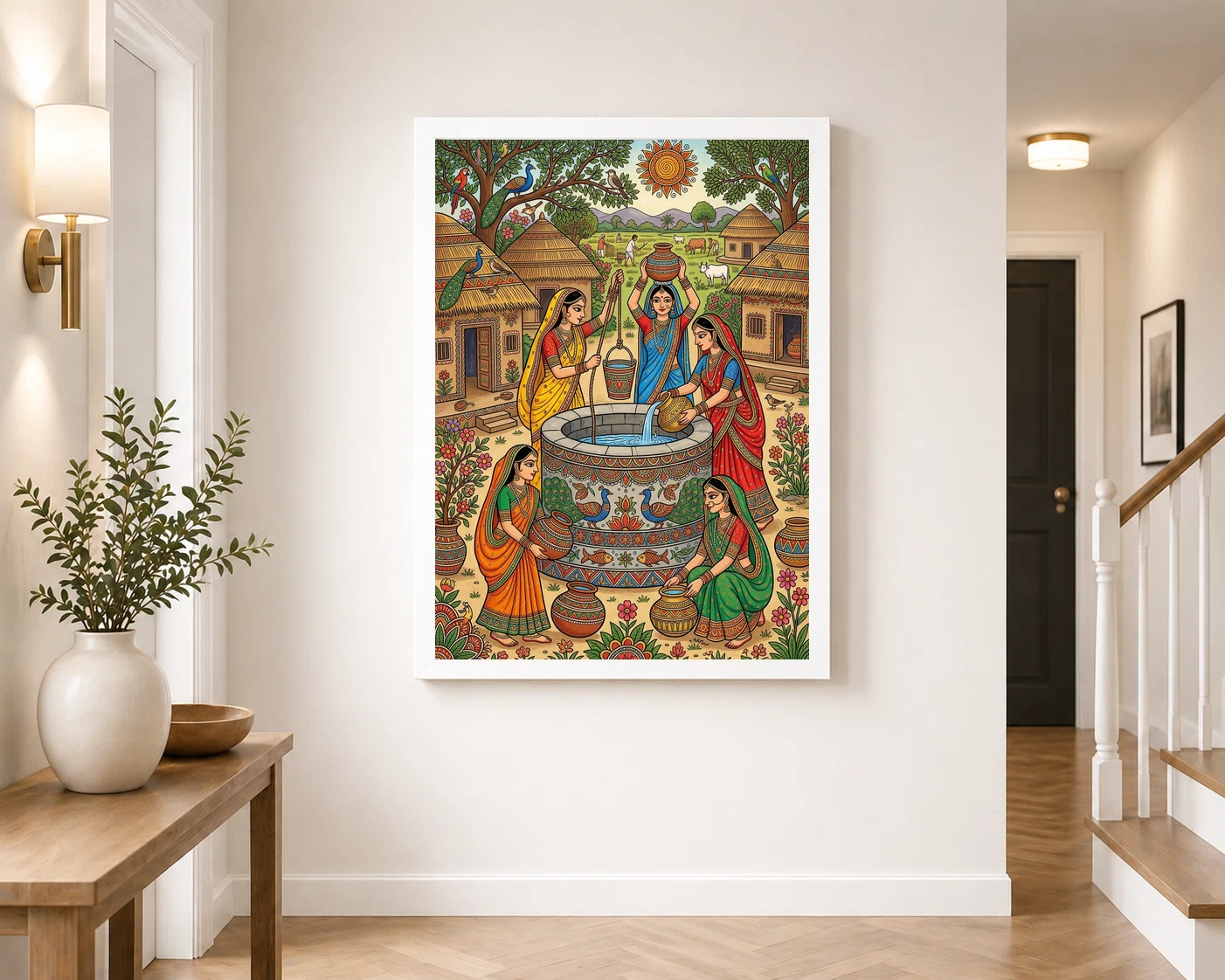 Madhubani Village Life Women Well Rural India Folk Art Photo Frame, view 4