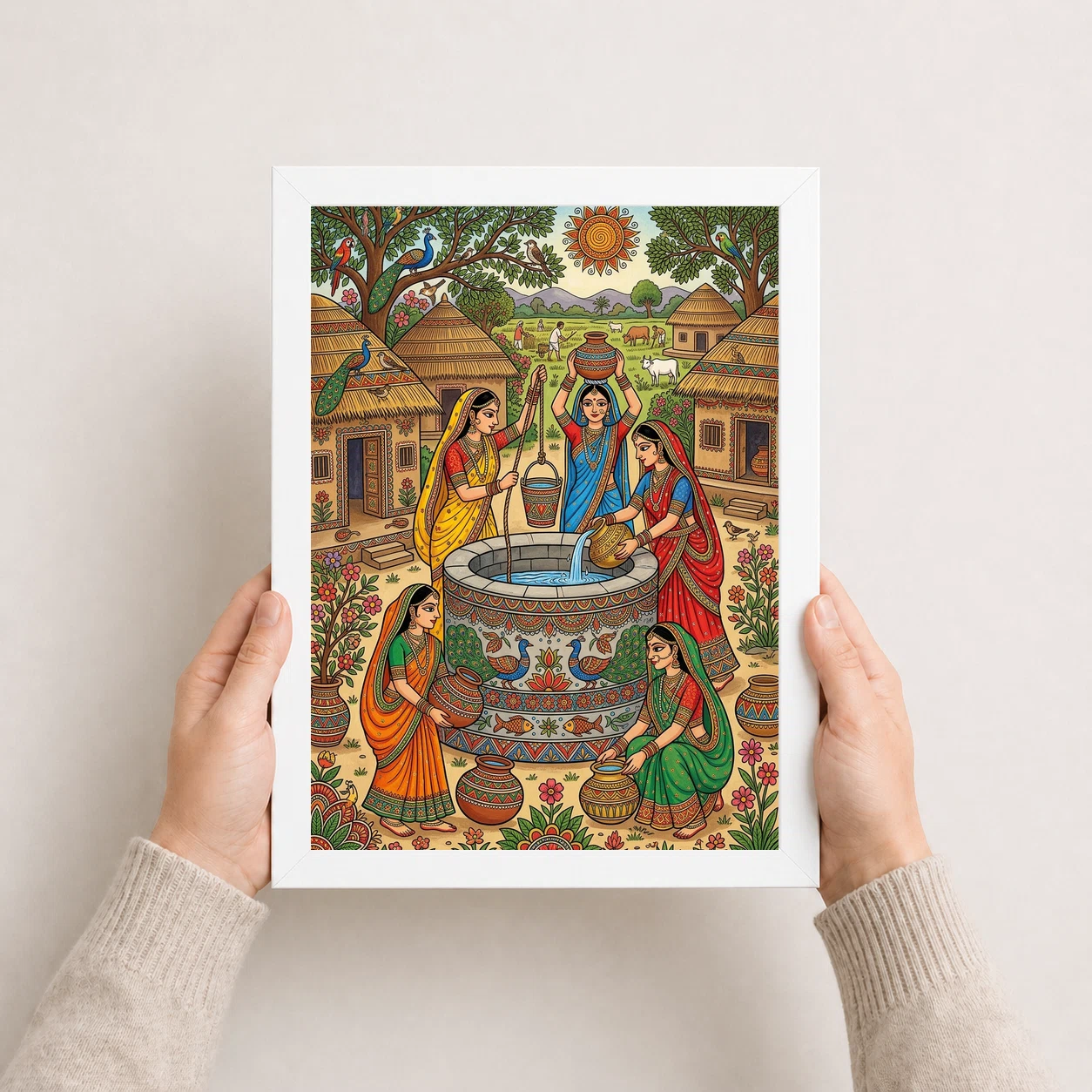 Madhubani Village Life Women Well Rural India Folk Art Photo Frame, view 5