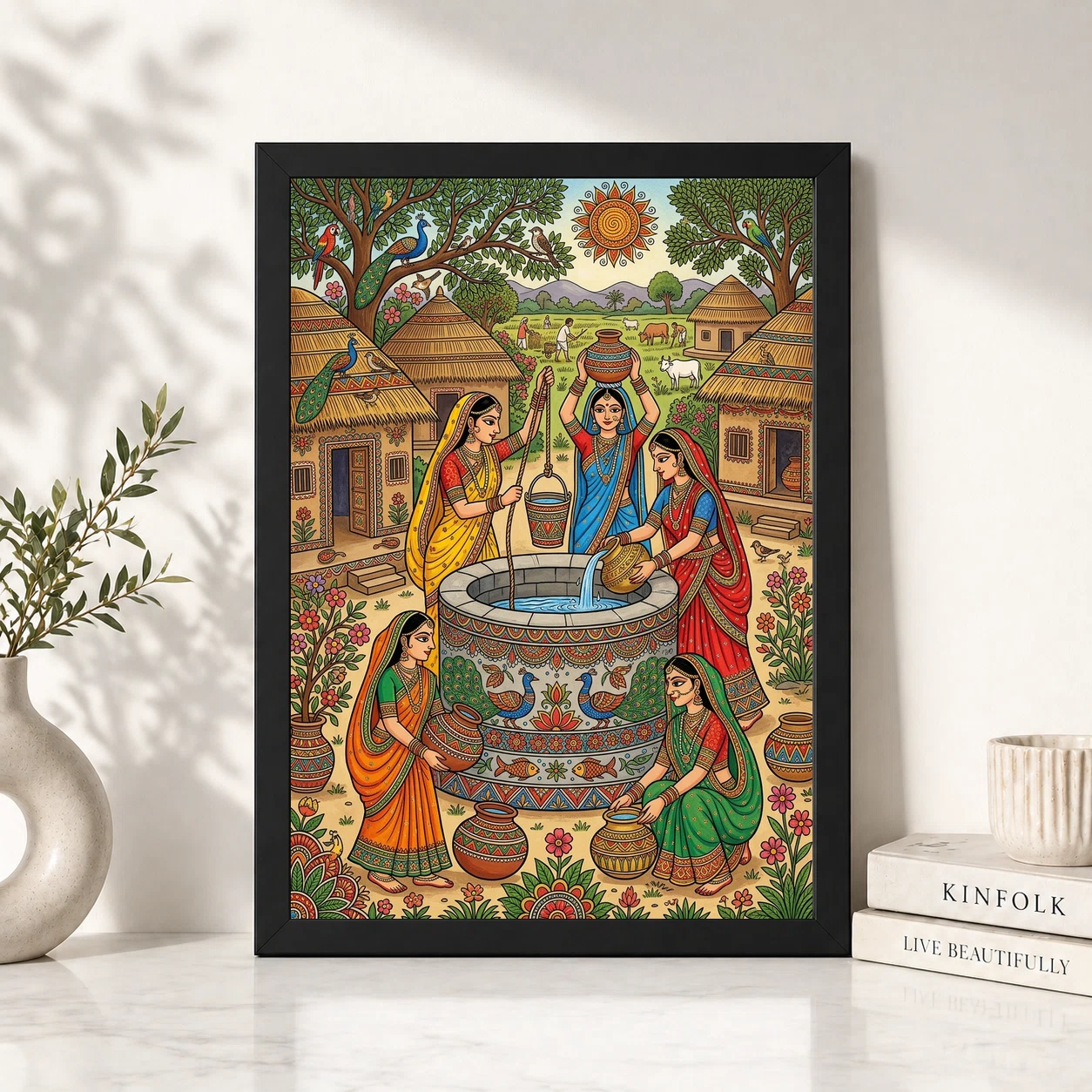 Madhubani Village Life Women Well Rural India Folk Art Photo Frame, view 6