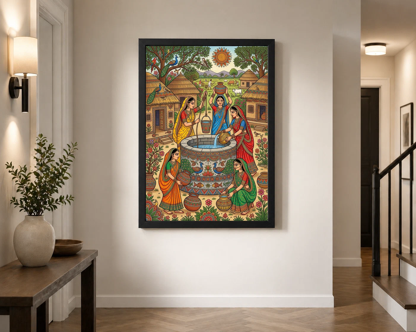 Madhubani Village Life Women Well Rural India Folk Art Photo Frame, view 7