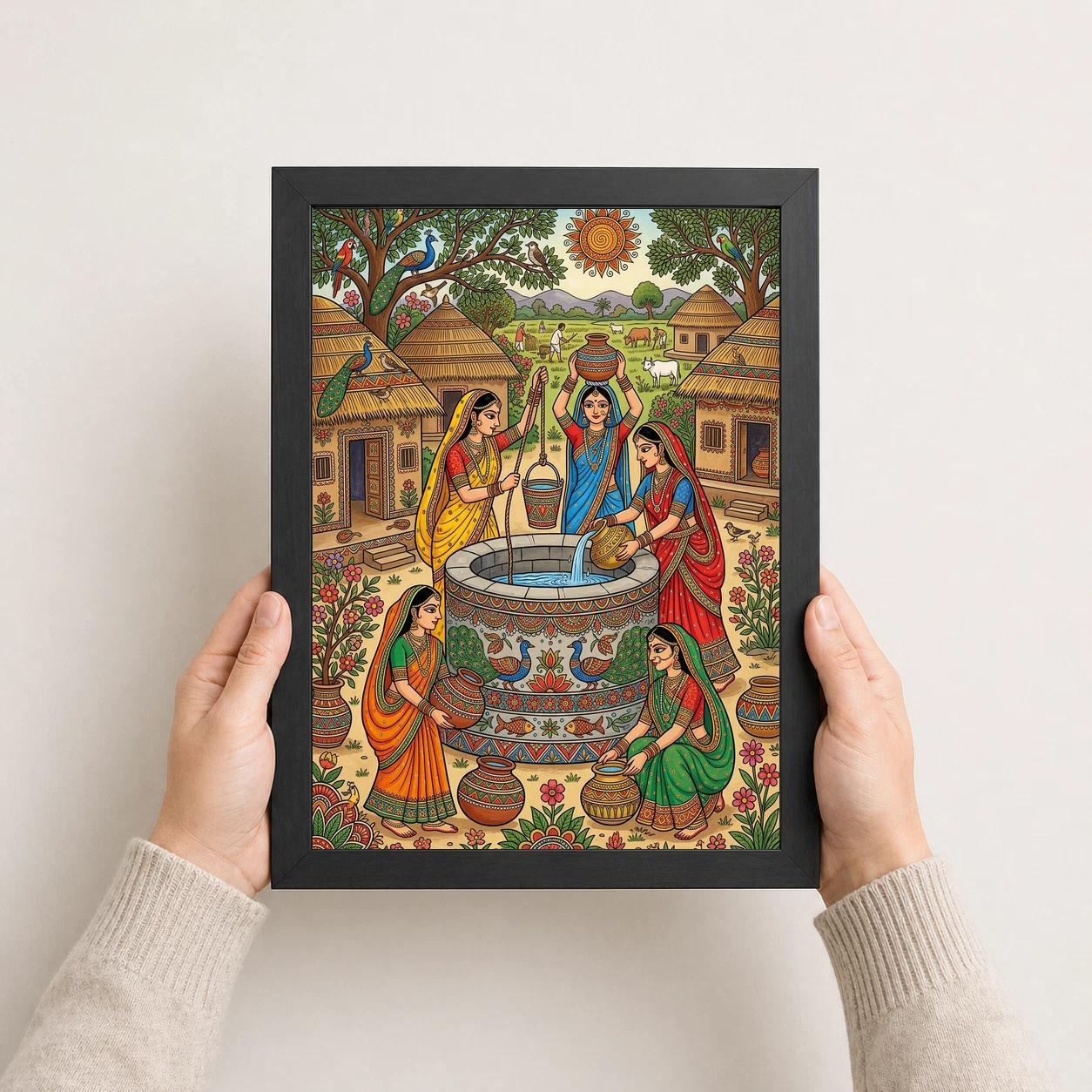 Madhubani Village Life Women Well Rural India Folk Art Photo Frame, view 8
