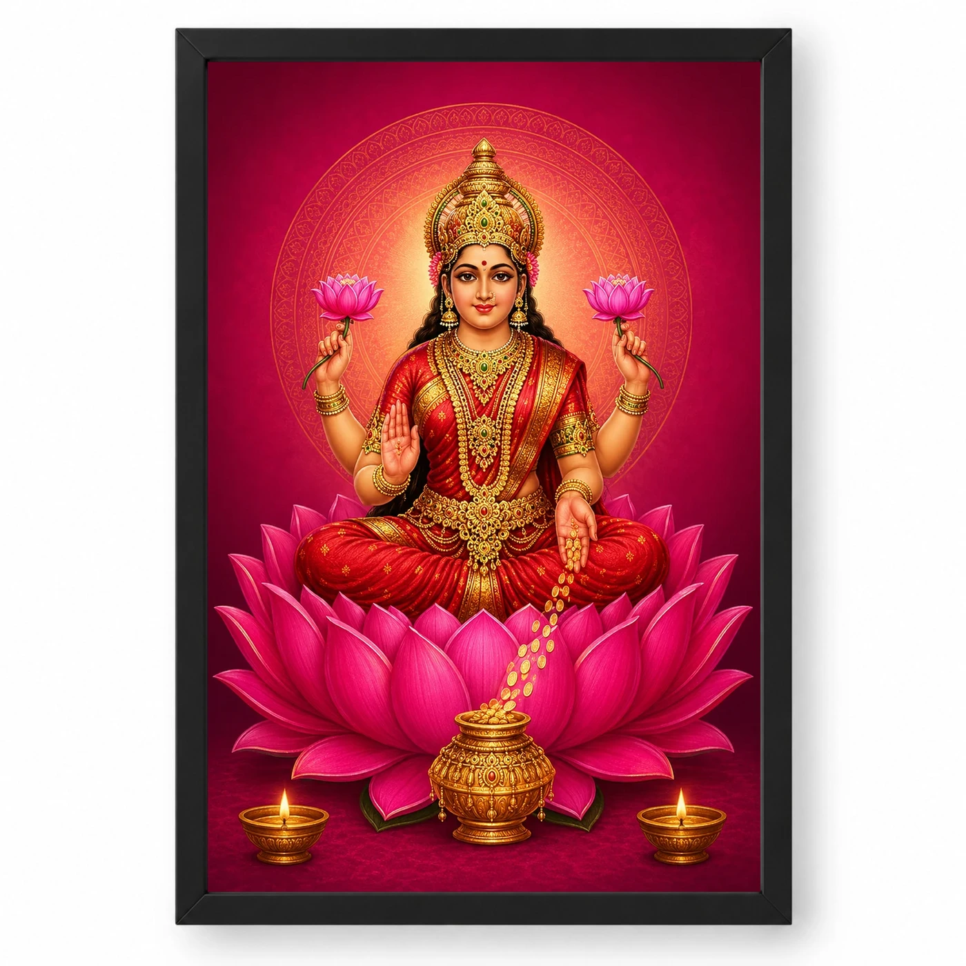 Magenta Mandala Varalakshmi Photo Frame – Modern Devotional Art