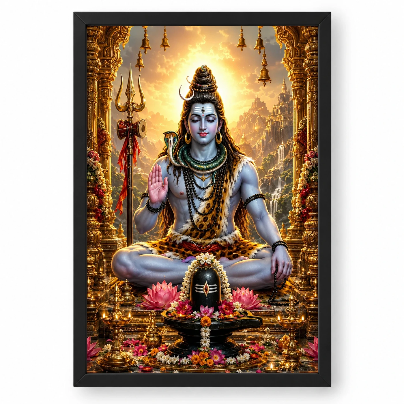 Mahadev Shiva Ornate Golden Temple Darshan Photo Frame