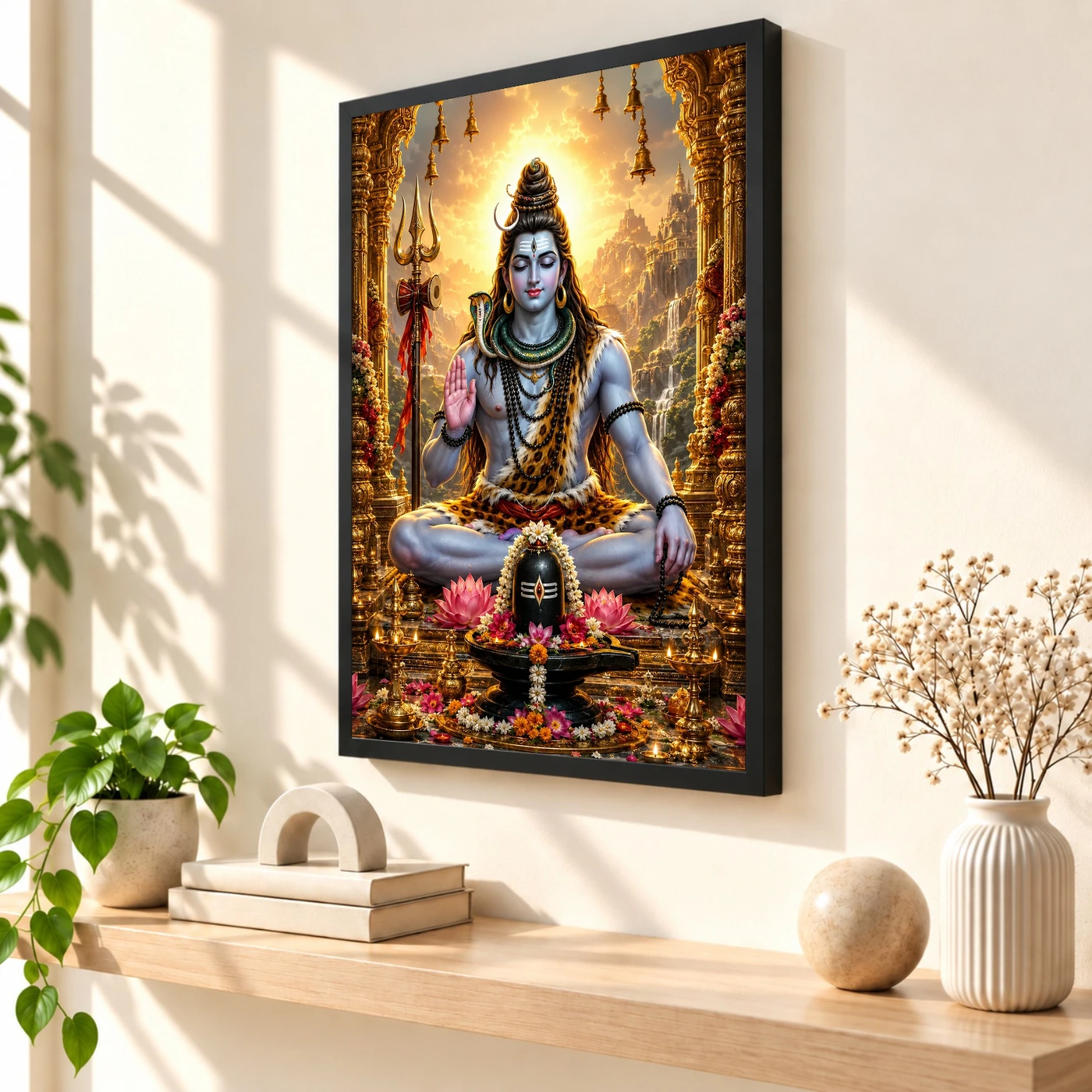 Mahadev Shiva Ornate Golden Temple Darshan Photo Frame, view 2