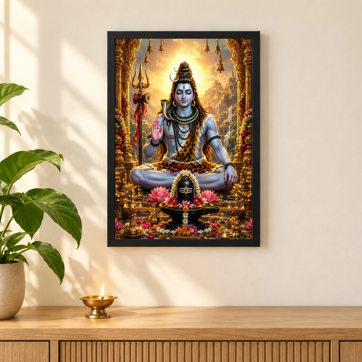 Mahadev Shiva Ornate Golden Temple Darshan Photo Frame, view 3